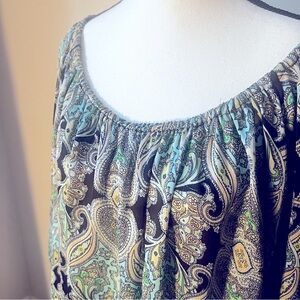 NY Collection | Top | 1X | Black with white, mint and yellow paisley